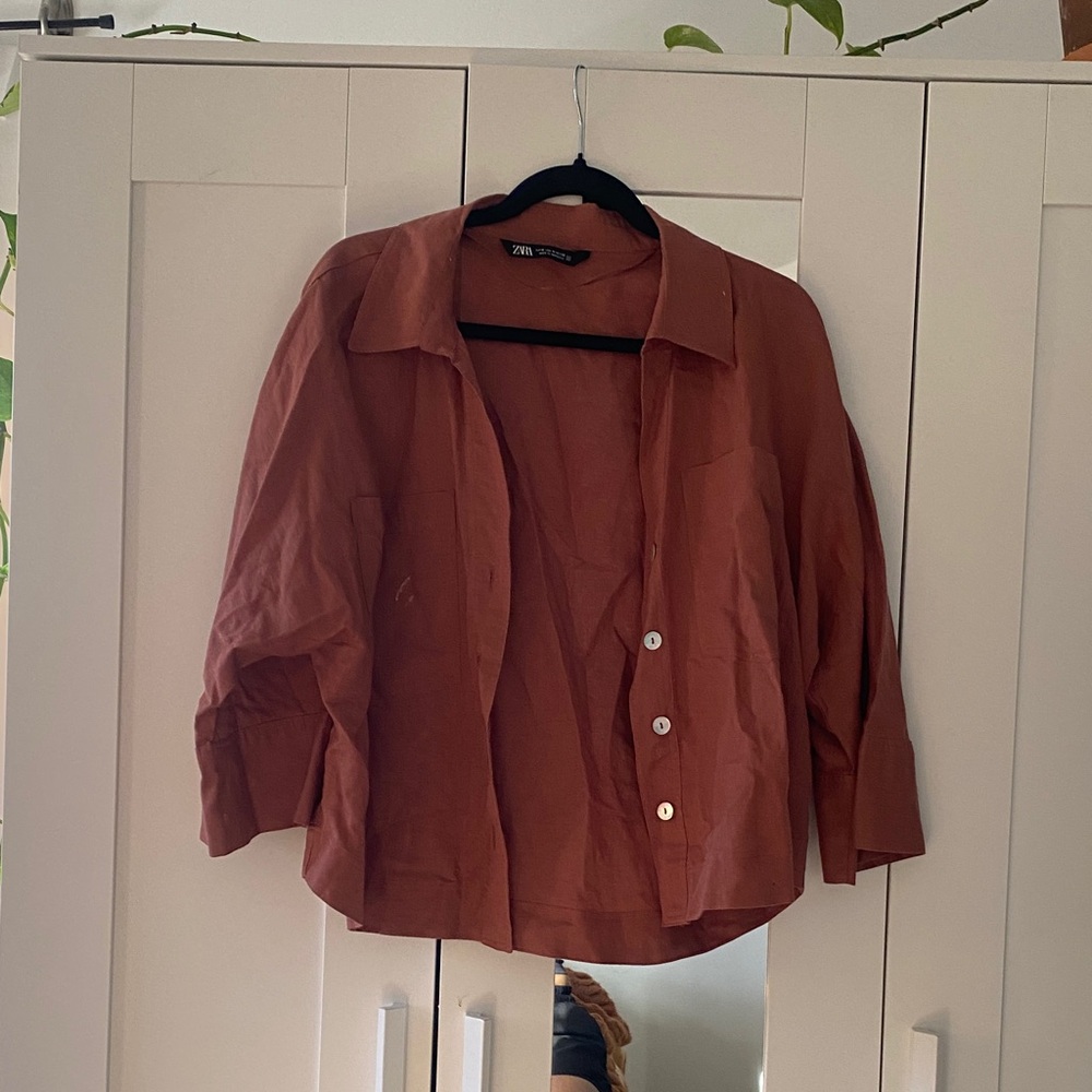Zara Women's Terracotta Button-Down Shirt